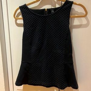 J Crew Textured Sleeveless Black Peplum Top